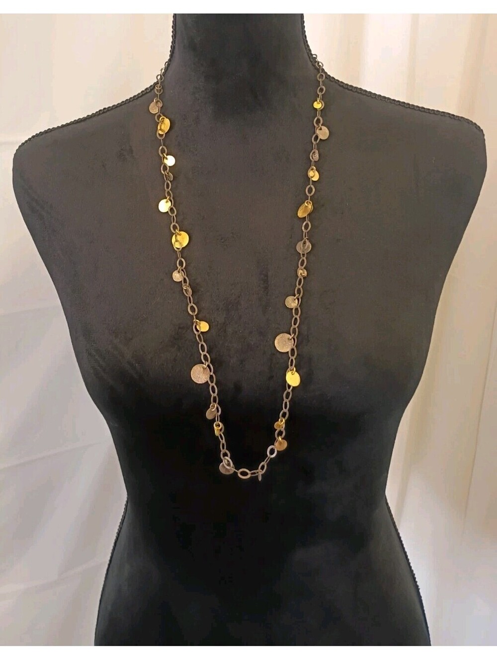 Mashka Artisan 925 Sterling Silver Oxidized Chain Gold Tone Circles Necklace 32"